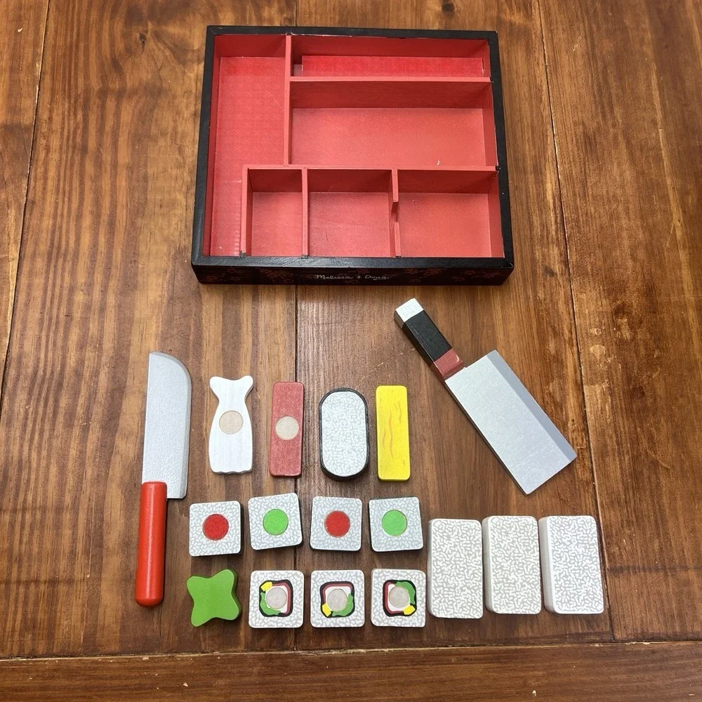 Melissa & Doug Wooden Sushi Play Food Set Tray Knife Play Chef Homeschool